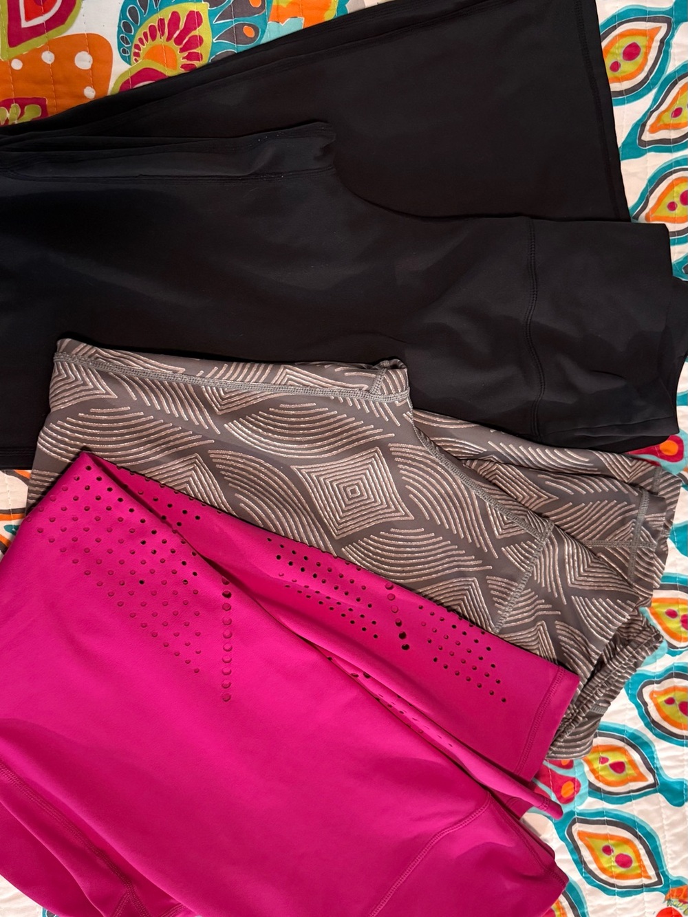 Senita Athletics Three-Pair Leggings Set in Black, Gray, and Fuchsia
